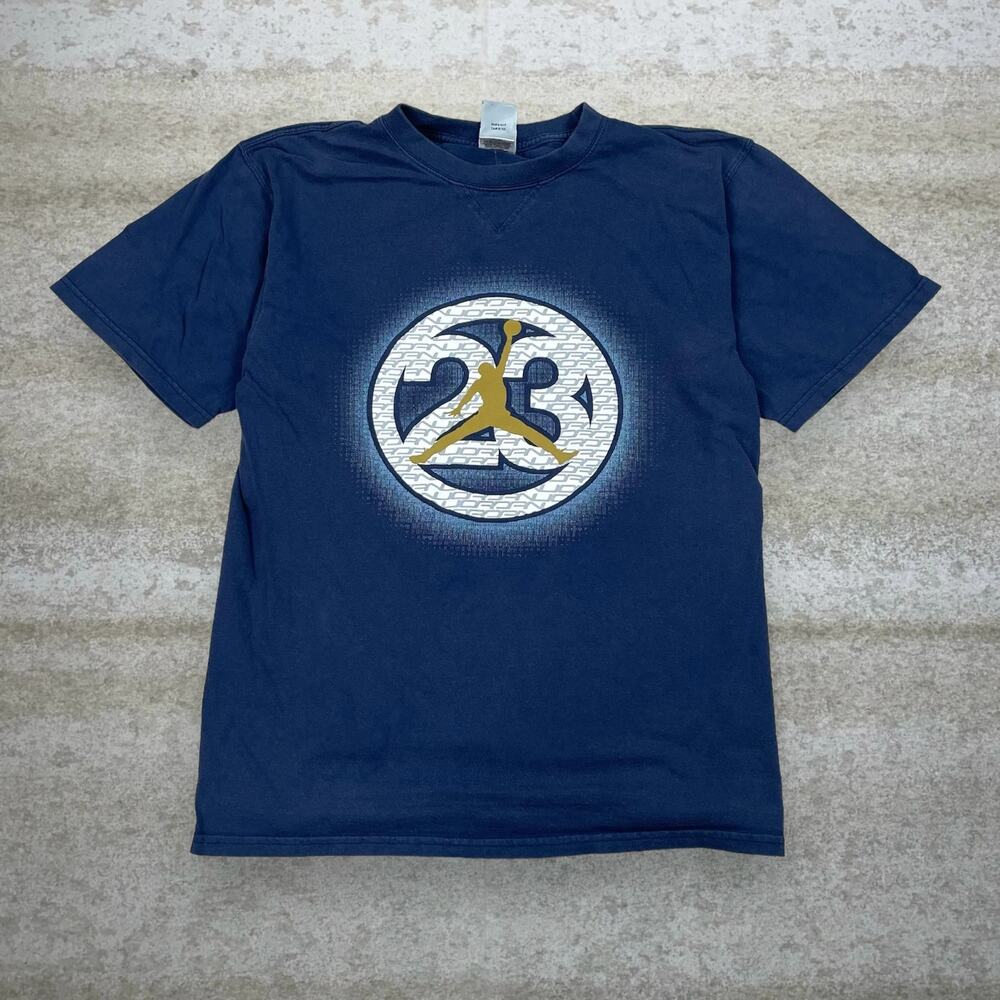 Vintage Y2K Jordan Shirt Mens M Navy Blue White Gold Short Sleeve